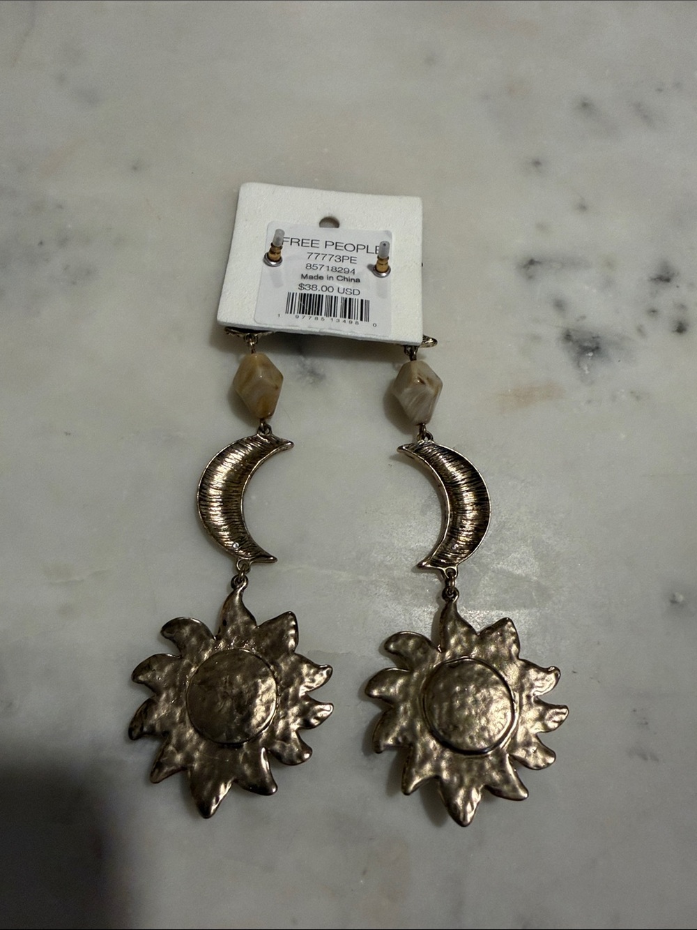 Free People Silver-Tone Sun & Moon Drop Earrings with Amber Stones - Picture 2 of 2